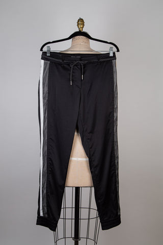 Pantalon jogger noir à galon blanc filet (S)