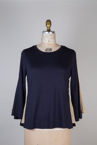 Navy sweater with ivory flared panels (4-6-10)