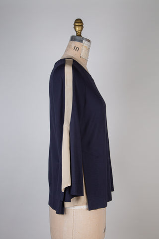 Navy sweater with ivory flared panels (4-6-10)