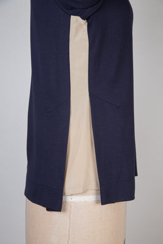 Navy sweater with ivory flared panels (4-6-10)