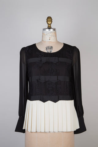 Black chiffon and lace blouse with cream pleated peplum (6)