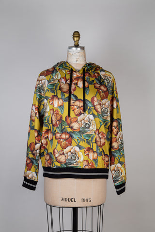 Chartreuse Floral Satin Hoodie (6 &amp; 8)