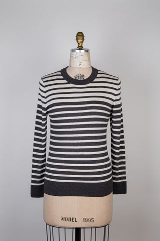 Gray and cream striped silky knit sweater (6)