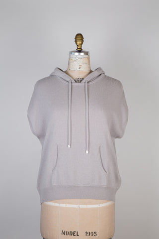 Pearl Grey Pure Cashmere Oversized Hooded Tank Top (6+)