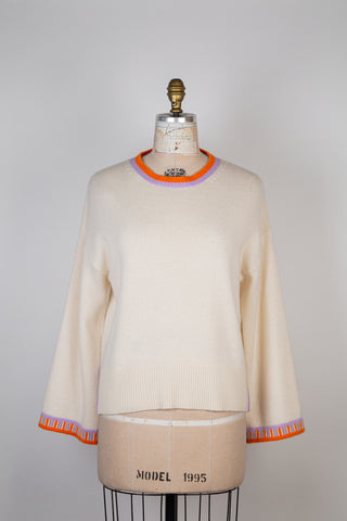 Pure cashmere cream sweater with parma/orange edging (6+)