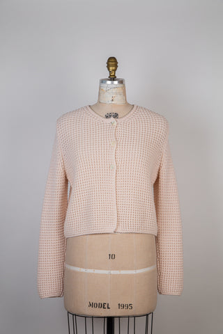 Textured merino cardigan in pink beige (S)