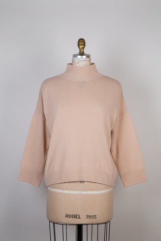 Pale pink pure cashmere sweater with high collar (S+)