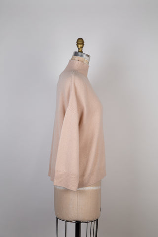 Pale pink pure cashmere sweater with high collar (S+)