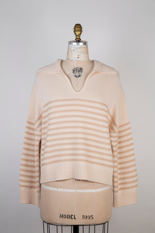 Pure cashmere sweater with textured stripes in vanilla hazelnut (S+)