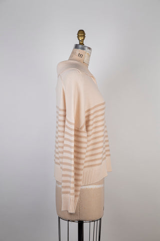 Pure cashmere sweater with textured stripes in vanilla hazelnut (S+)