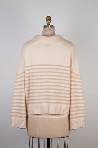 Pure cashmere sweater with textured stripes in vanilla hazelnut (S+)