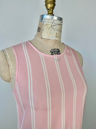 Pink silk top with cream stripes (4)