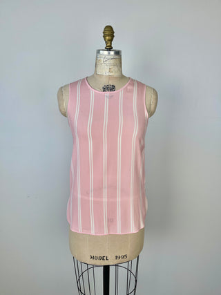 Pink silk top with cream stripes (4)