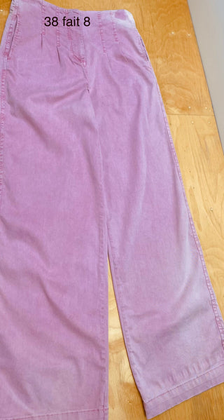 Pantalon large rose à surpiqûres verticales (6+8) *imp*