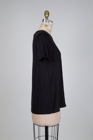 T-shirt évasé bi-matière noir (6)