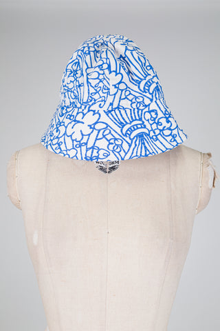 Chapeau bob blanc à motif bleu clair (TU)