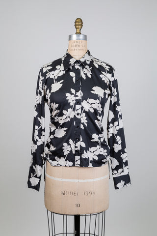 Chemisier noir à feuillage crème IMP* (XS-S)