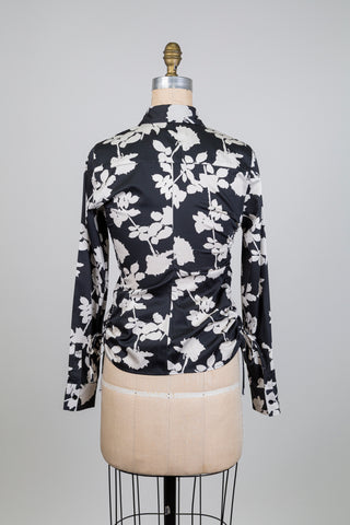 Chemisier noir à feuillage crème IMP* (XS-S)