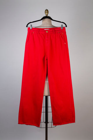 Pantalon ample en denim rouge glamour (27)