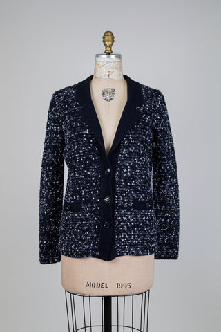 Navy and cream knit jacket (M)