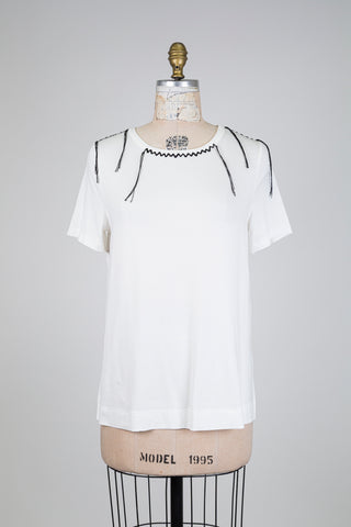 T-shirt blanc doux à zig zag noir (S)