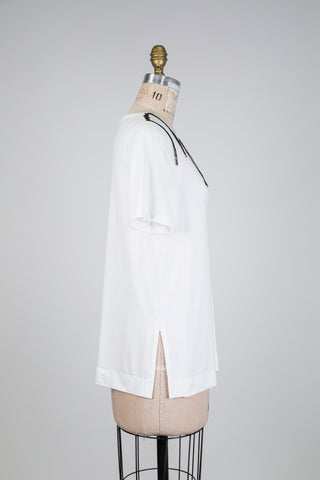 T-shirt blanc doux à zig zag noir (S)