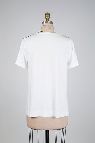 T-shirt blanc doux à zig zag noir (S)