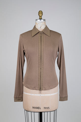 Comfortable pleated sand blouse/jacket with zip (6)