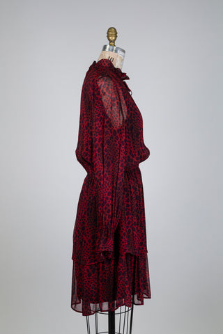 Robe rouge taille ajustable à motif animalier (S)