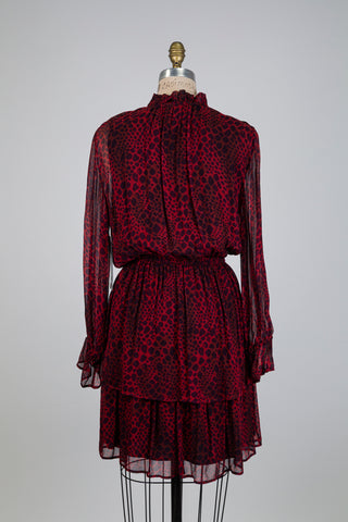 Robe rouge taille ajustable à motif animalier (S)