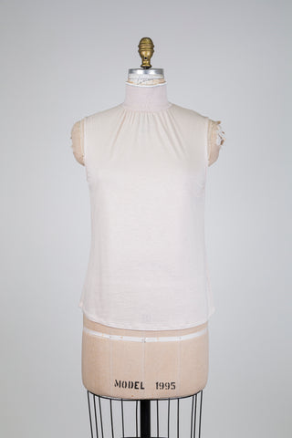 Top rose doux sans manches à col montant (S)