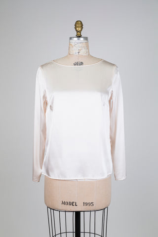 Blouse en soie rose doux à col bijou (6)