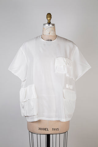 T-shirt oversized cargo en pure soie perle (M)