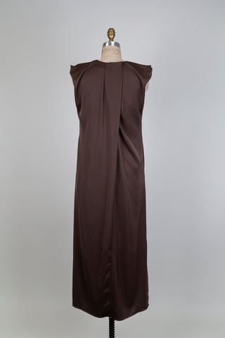 Chocolate satin dress with pleated collar (6)