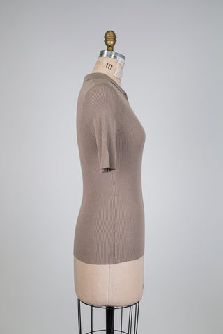Taupe ribbed polo-style sweater (S)