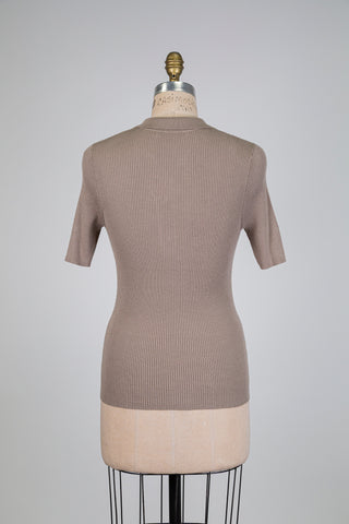 Taupe ribbed polo-style sweater (S)