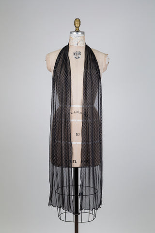 Foulard XXL en tulle noir à petits pois