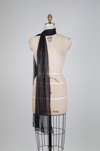 XXL scarf in black tulle with small polka dots