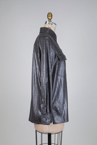 Chemisier effet cuir à motif animalier gris (6)