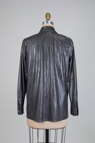 Chemisier effet cuir à motif animalier gris (6)