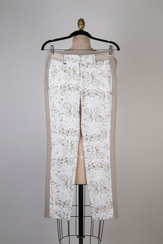 White microfiber trousers with sand pattern (S)
