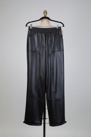 Pantalon jogger noir en faux cuir à ourlet modulable (6)