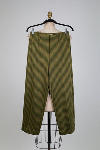 Pantalon pied-de-poule vert olive (S)