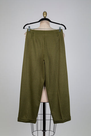 Pantalon pied-de-poule vert olive (S)