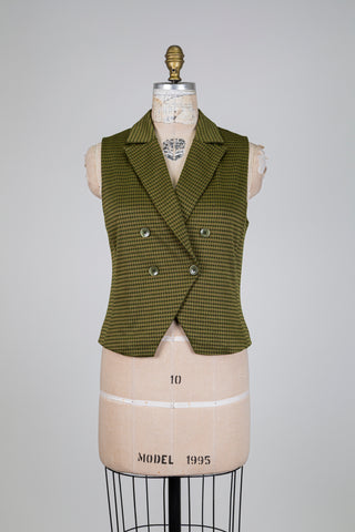 Gilet tailleur pied-de-poule vert olive  (S)