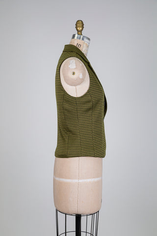 Gilet tailleur pied-de-poule vert olive  (S)