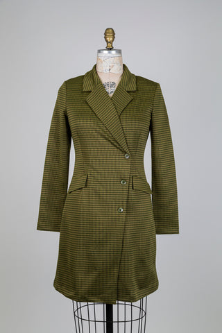 Robe blazer pied-de-poule vert olive (S)