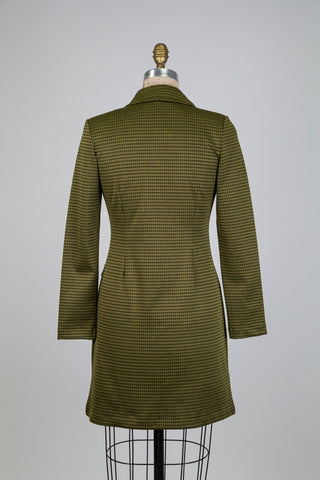 Robe blazer pied-de-poule vert olive (S)
