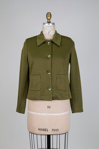 Veste courte pied-de-poule vert olive (S)