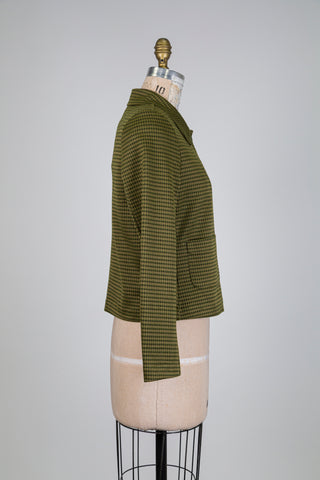 Veste courte pied-de-poule vert olive (S)